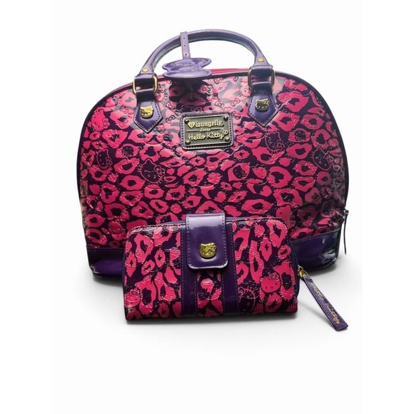 Loungefly Handbags - Loungefly Loves Hello Kitty Bowler Tote Bag Wallet Set Pink Purple RARE